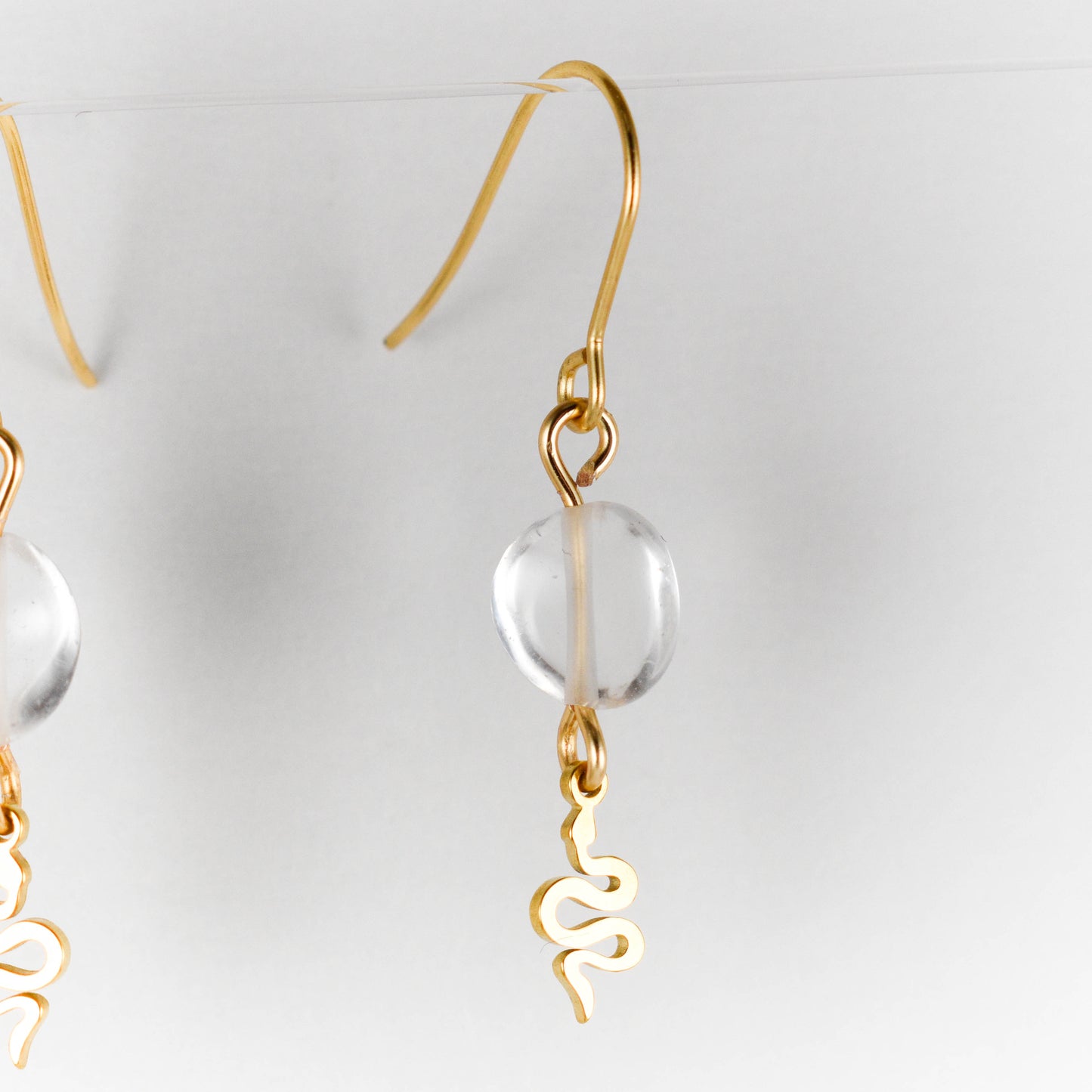 Clear Quartz and Golden Snake Earrings