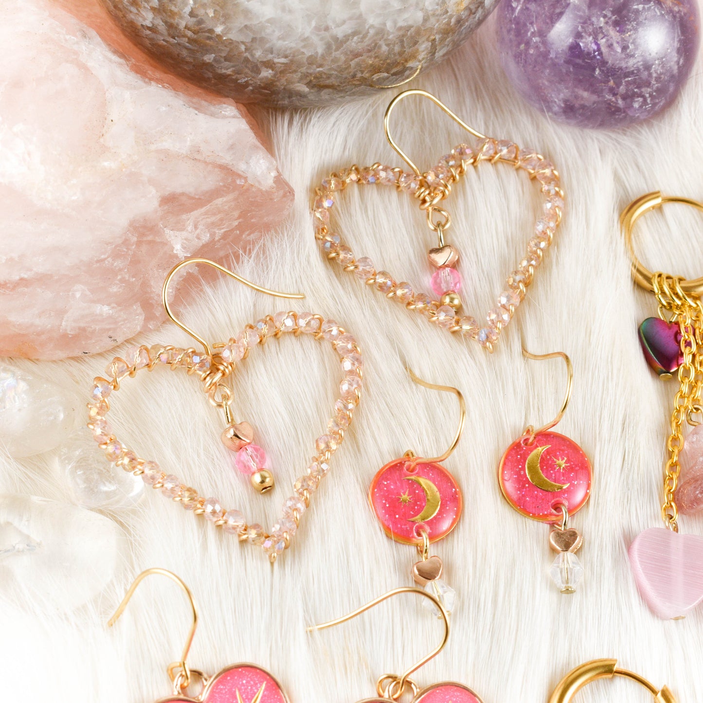 Pink Moon Gold Earrings