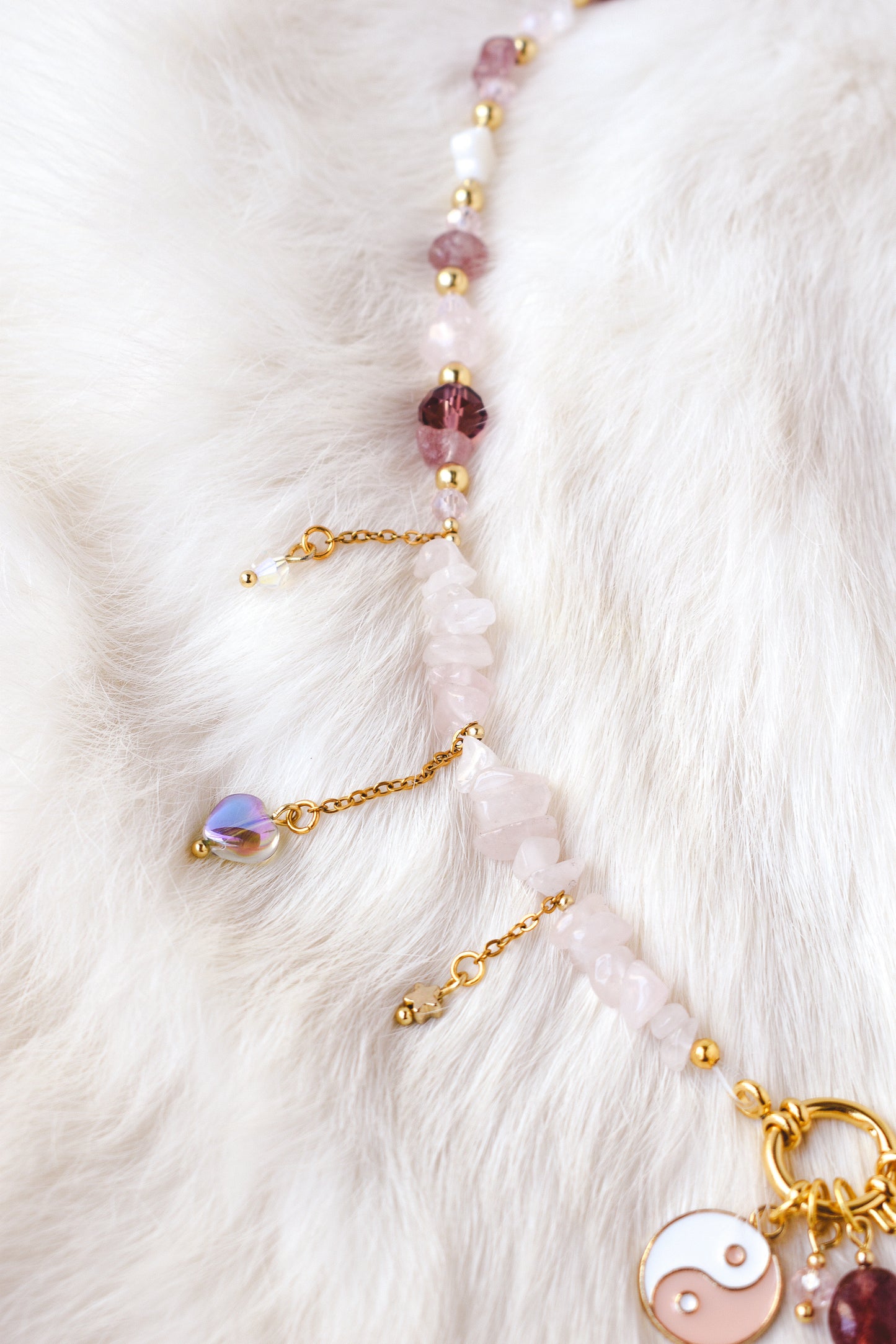 Yin Yang Strawberry Quartz Necklace