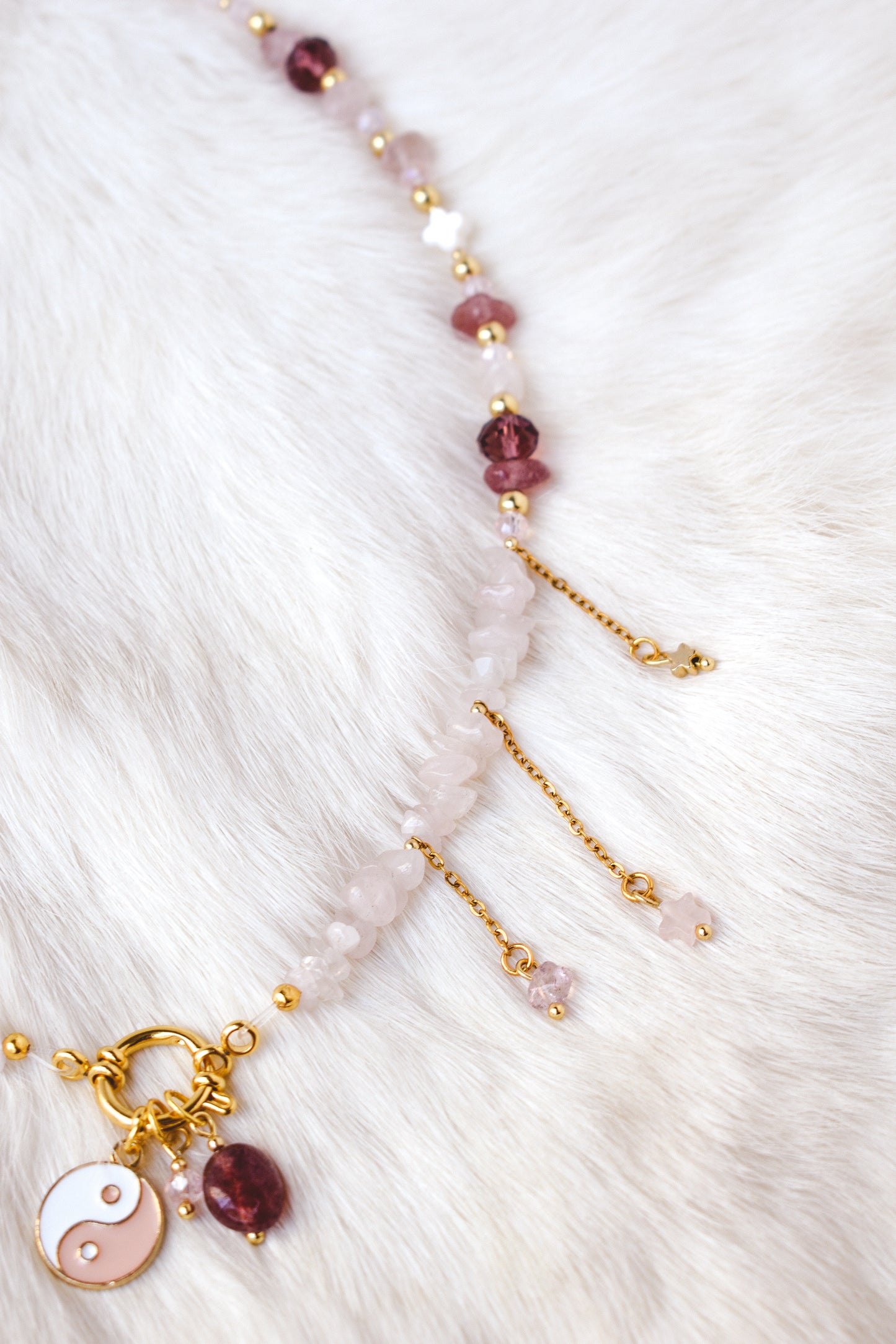 Yin Yang Strawberry Quartz Necklace
