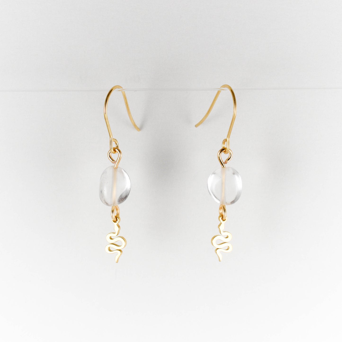 Clear Quartz and Golden Snake Earrings