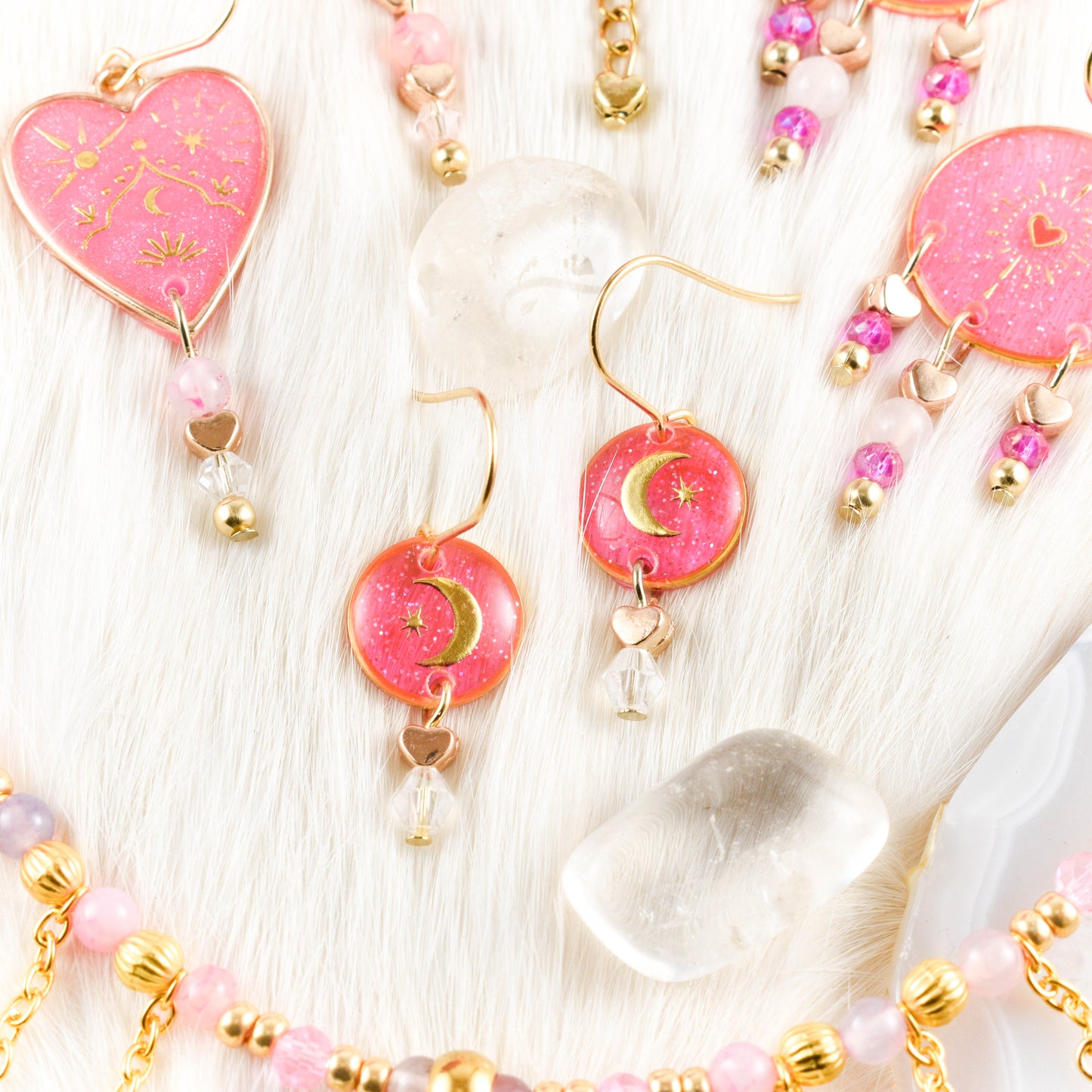 Pink Moon Gold Earrings