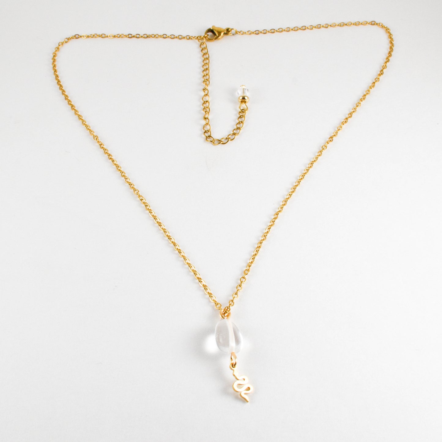Clear Quartz and Golden Snake Stainless Steel Chain Necklace