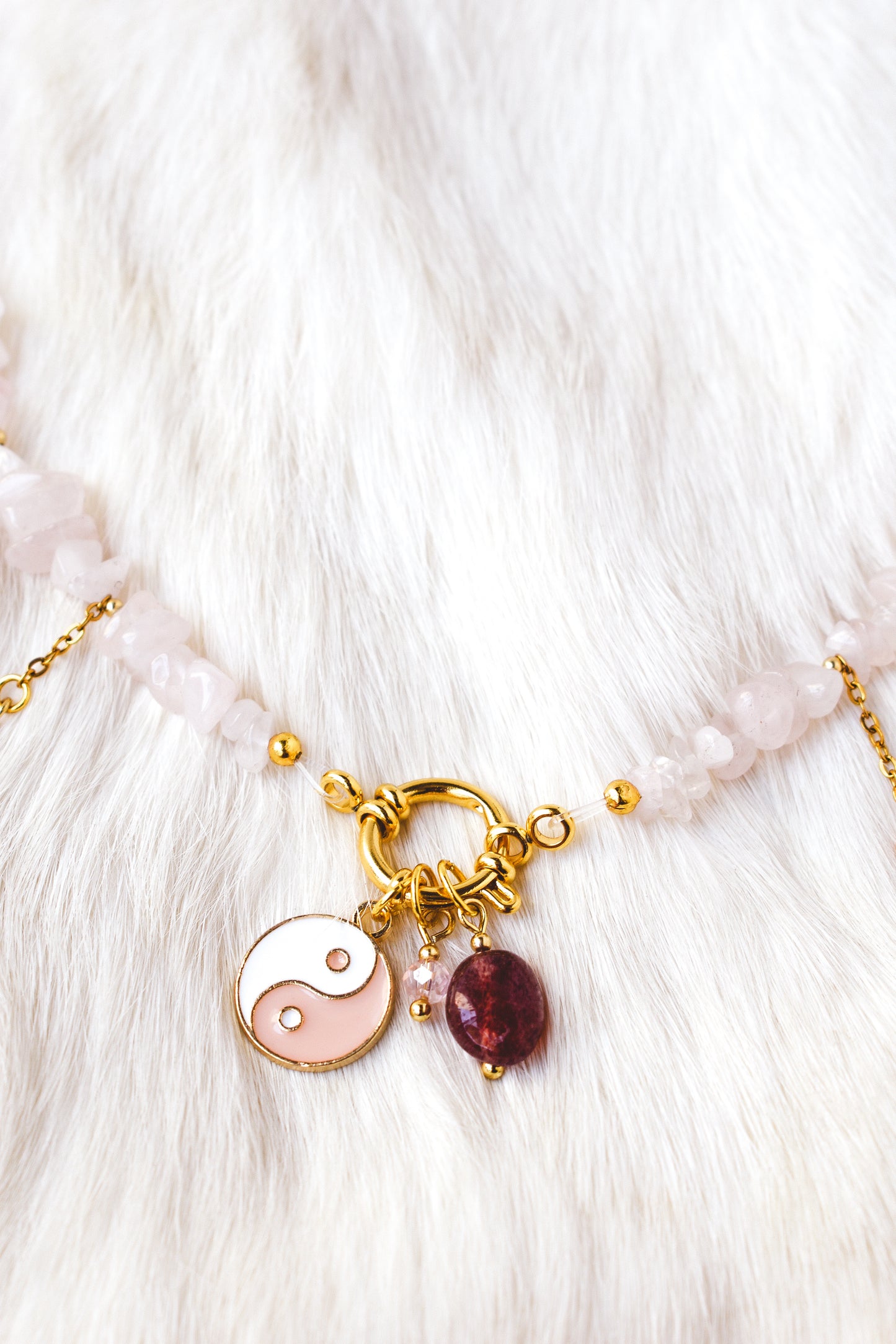 Yin Yang Strawberry Quartz Necklace