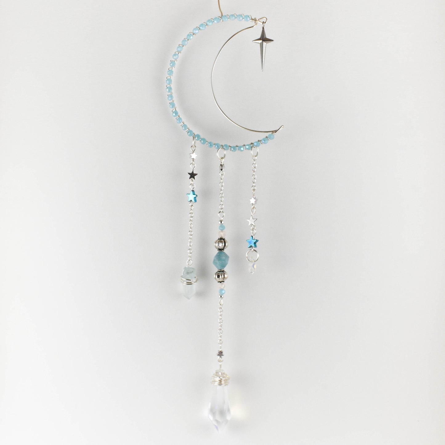 Baby Blue Quartz Moon Suncatcher
