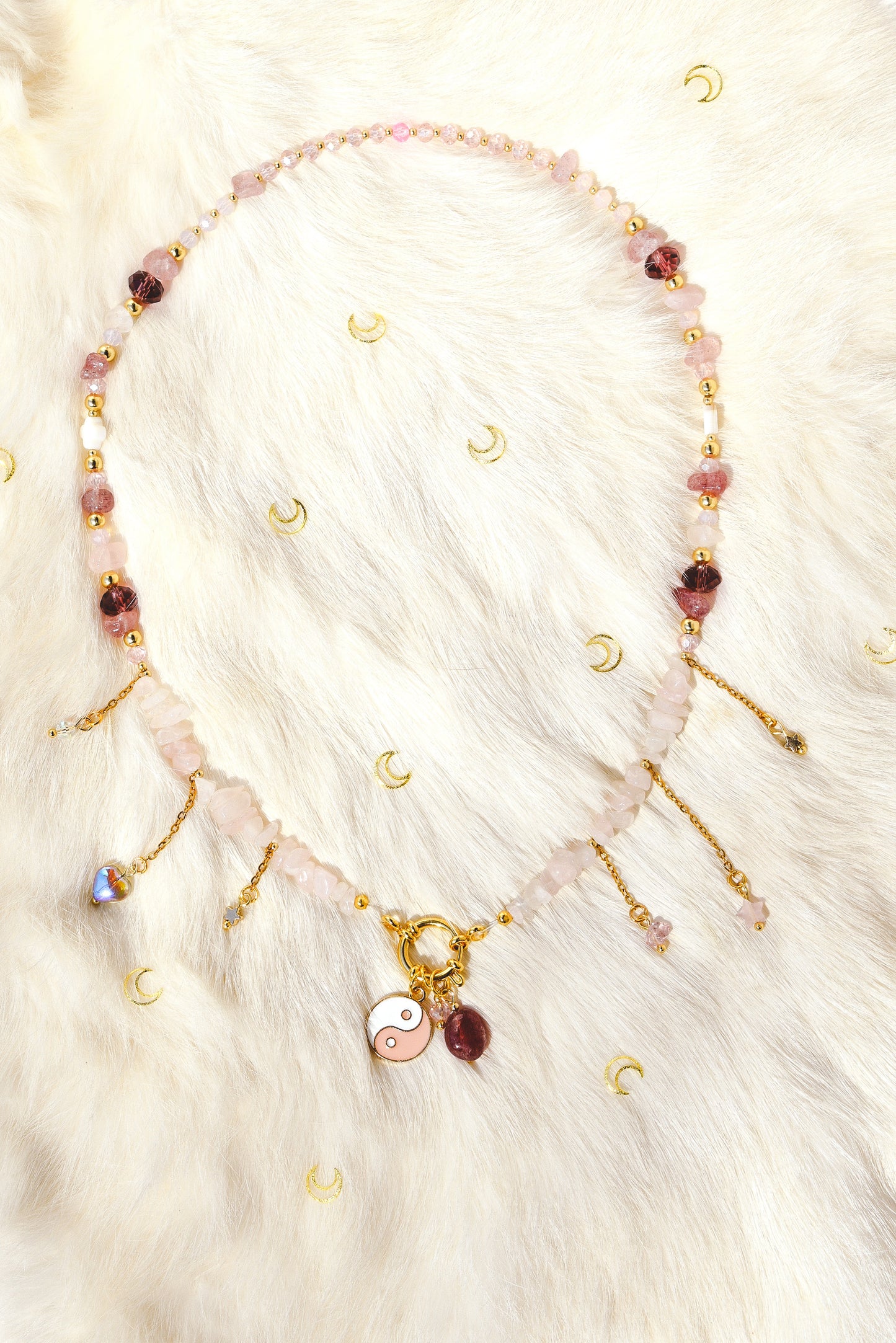 Yin Yang Strawberry Quartz Necklace