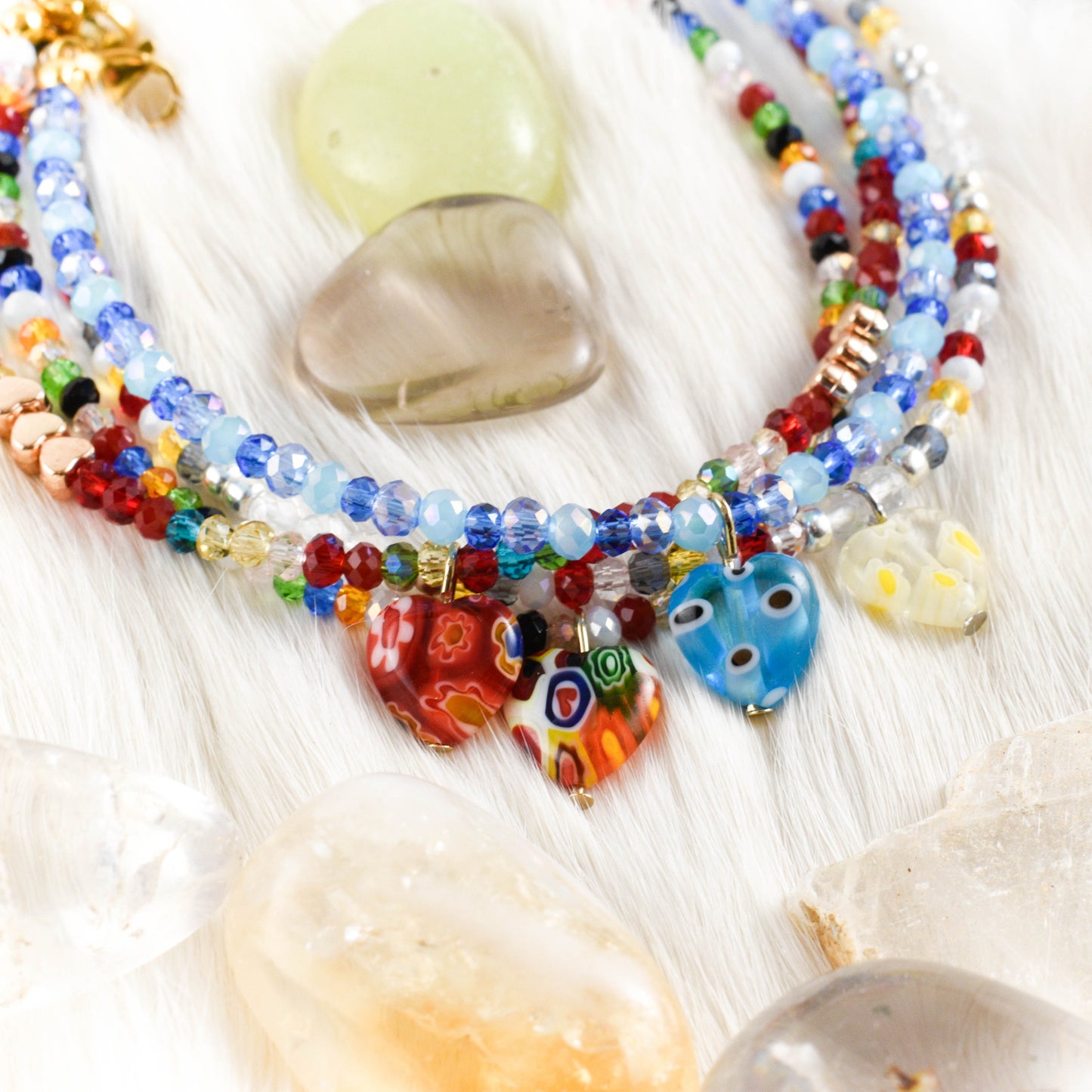 Blue Glass Heart Golden Bracelet