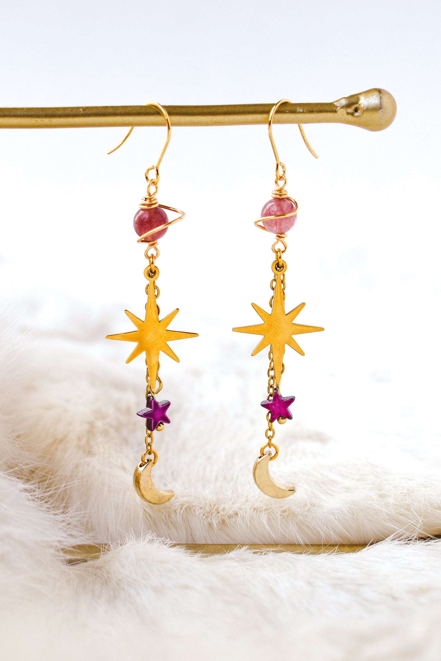 Strawberry Quartz Planet Earrings