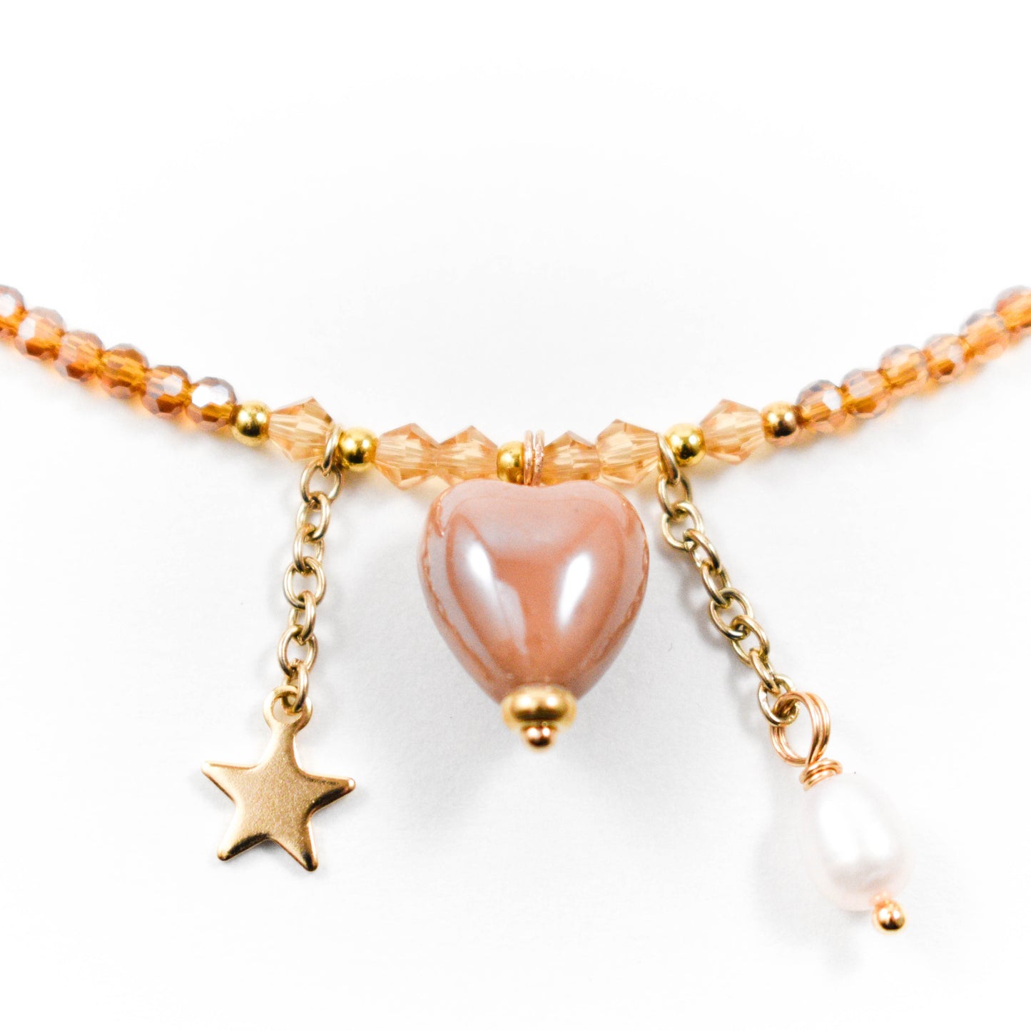 Coffee Brown Heart and Star Beaded Necklace