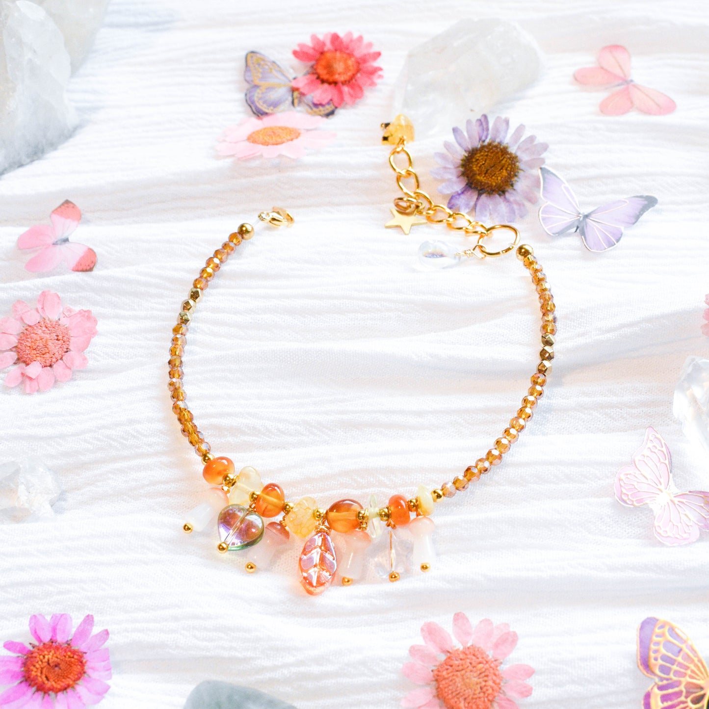 Carnelian Citrine Charm Bracelet