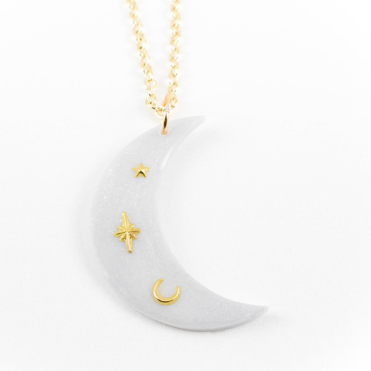 White Resin Moon Necklace
