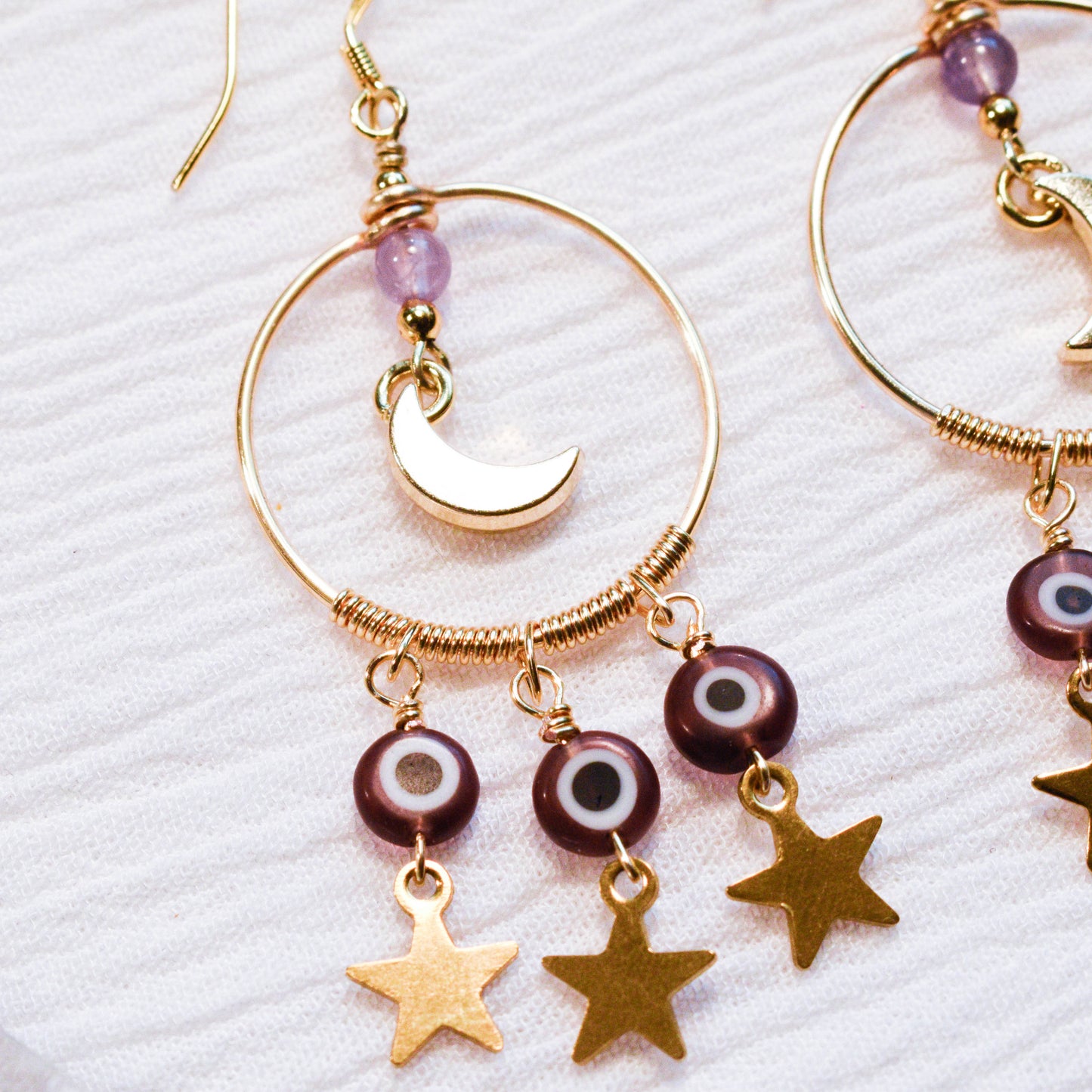 Amethyst Cosmic Evil Eye Earrings