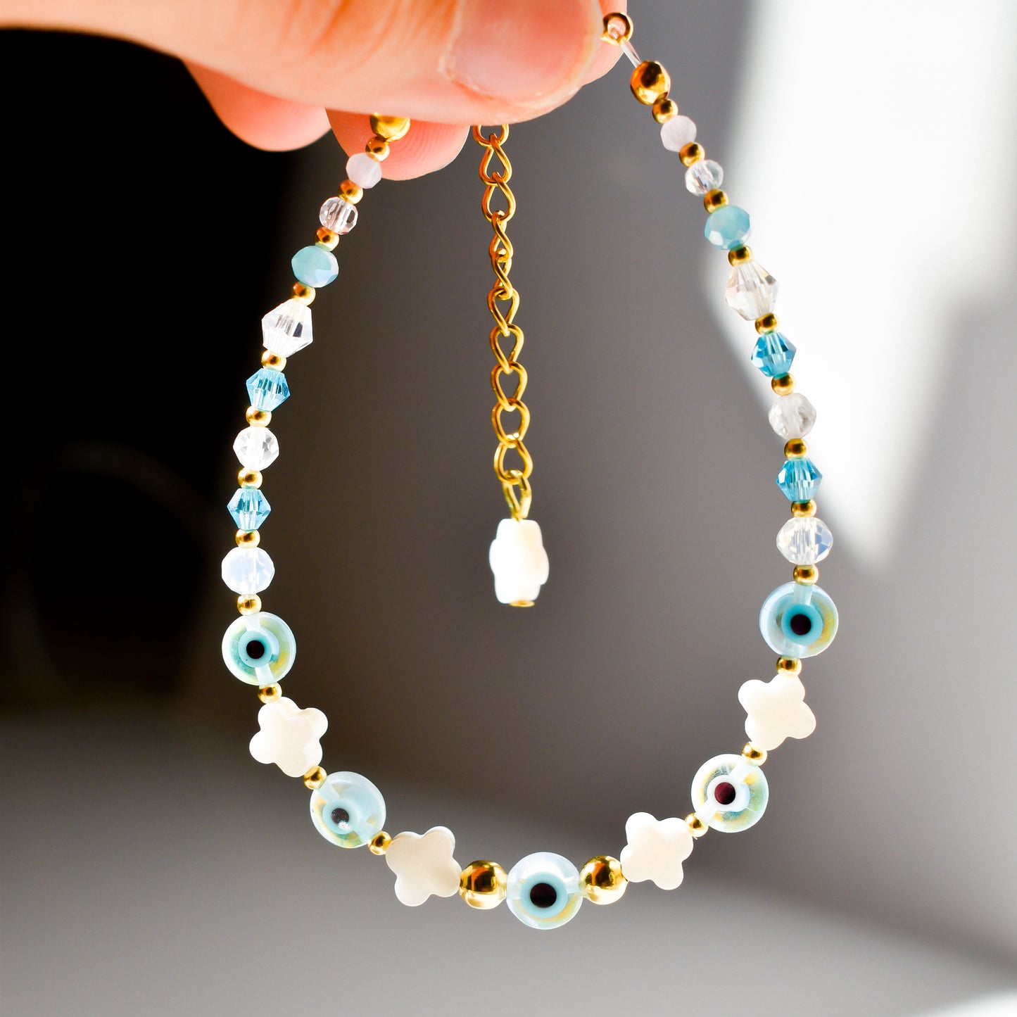 Shell Clovers & Evil Eye Bracelet