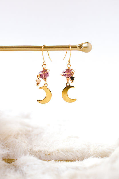 Purple Crystal Planet Earrings