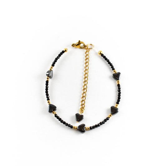 String of Hearts Hematite Bracelet