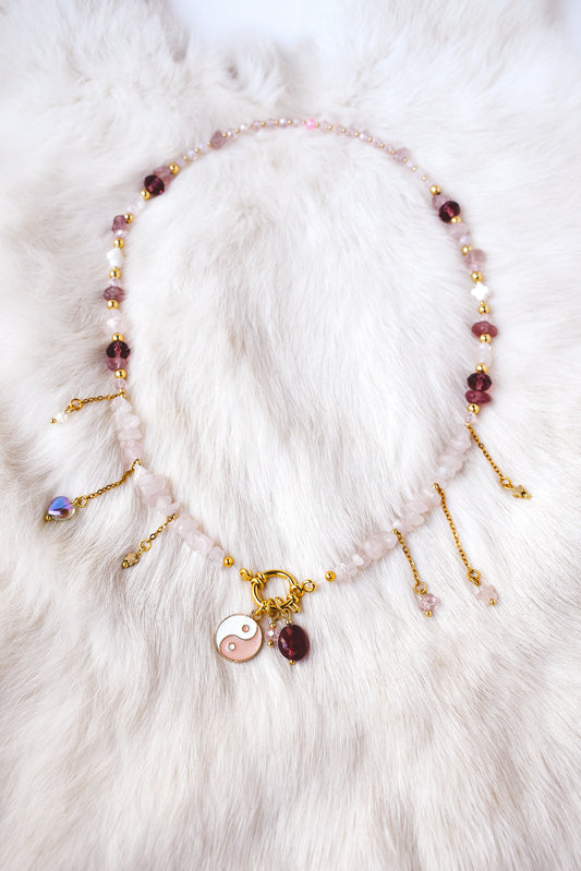 Yin Yang Strawberry Quartz Necklace