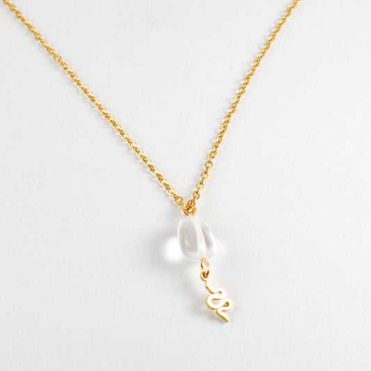Clear Quartz and Golden Snake Stainless Steel Chain Necklace