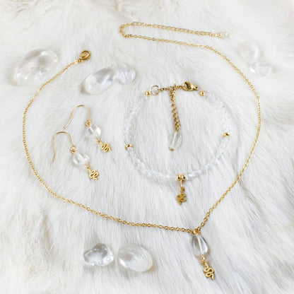 Clear Quartz and Golden Snake Stainless Steel Chain Necklace