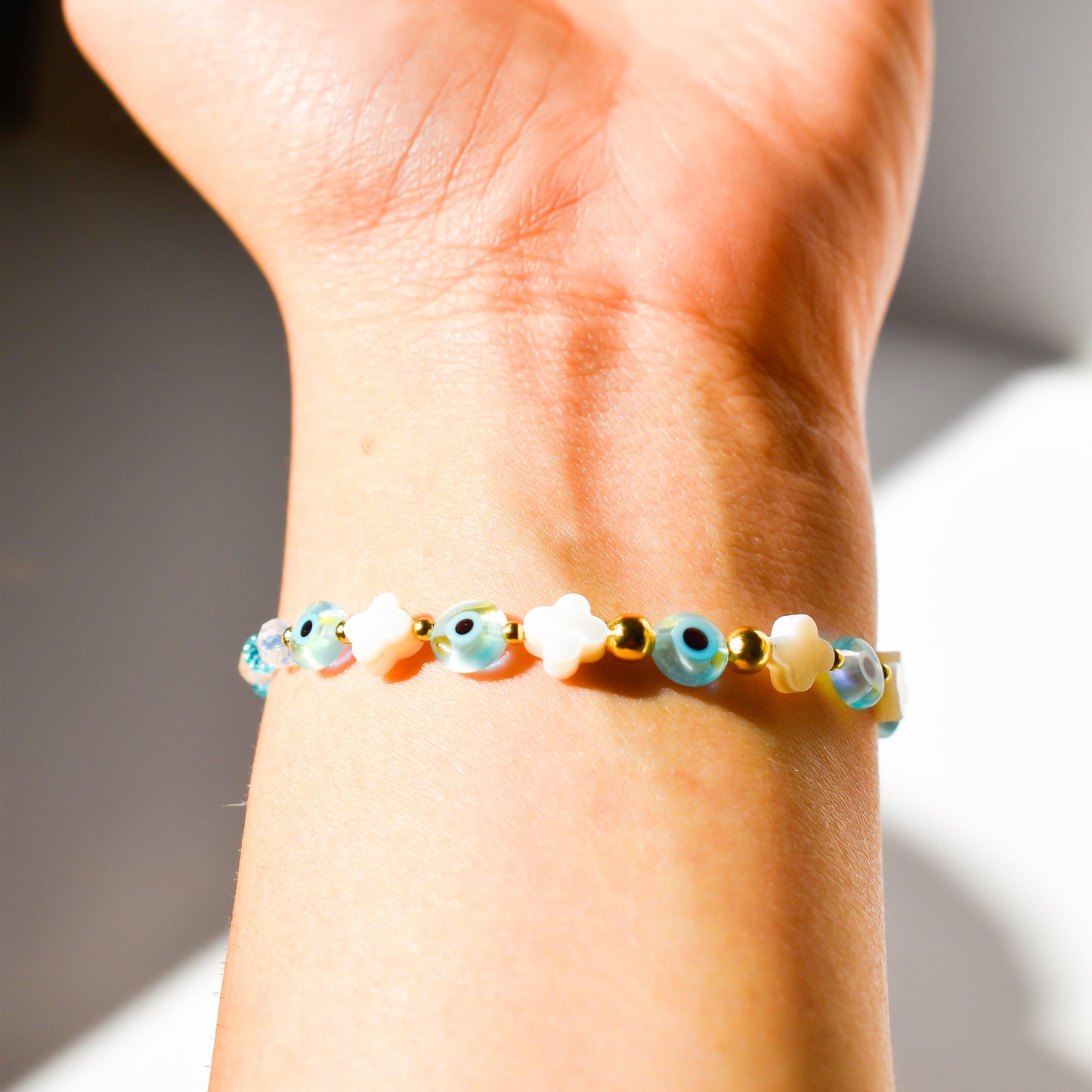 Shell Clovers & Evil Eye Bracelet
