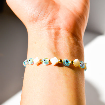Shell Clovers & Evil Eye Bracelet