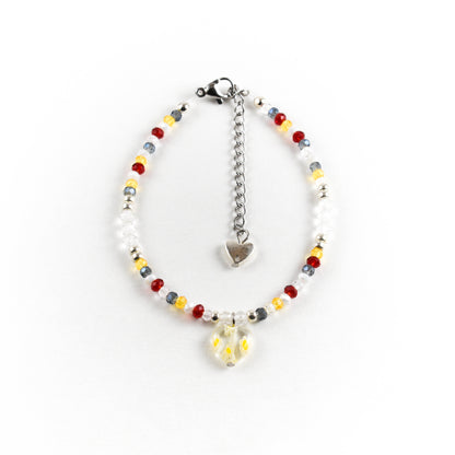Yellow Glass Heart Silver Bracelet