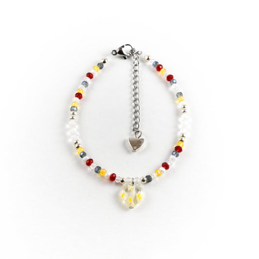 Yellow Glass Heart Silver Bracelet