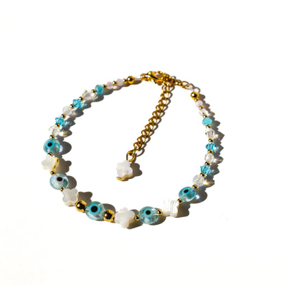 Shell Clovers & Evil Eye Bracelet