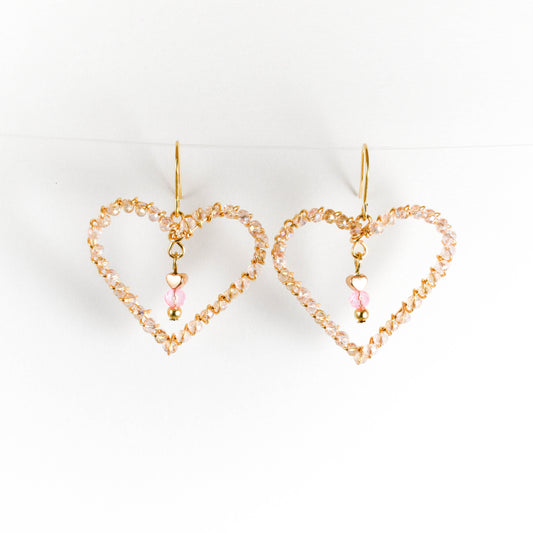 Rose Gold Wire Wrapped Heart Earrings