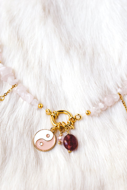 Yin Yang Strawberry Quartz Necklace