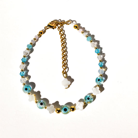 Shell Clovers & Evil Eye Bracelet