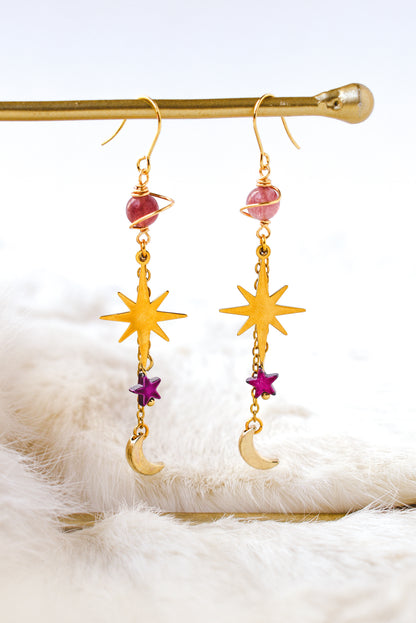 Strawberry Quartz Planet Earrings