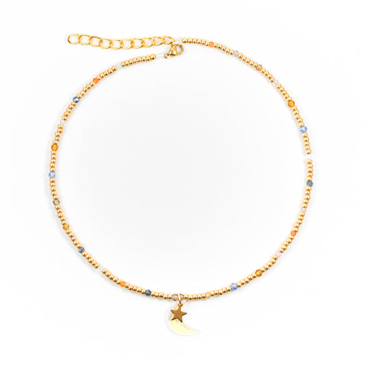 Iridescent Carnival Star and Moon Beaded Necklace
