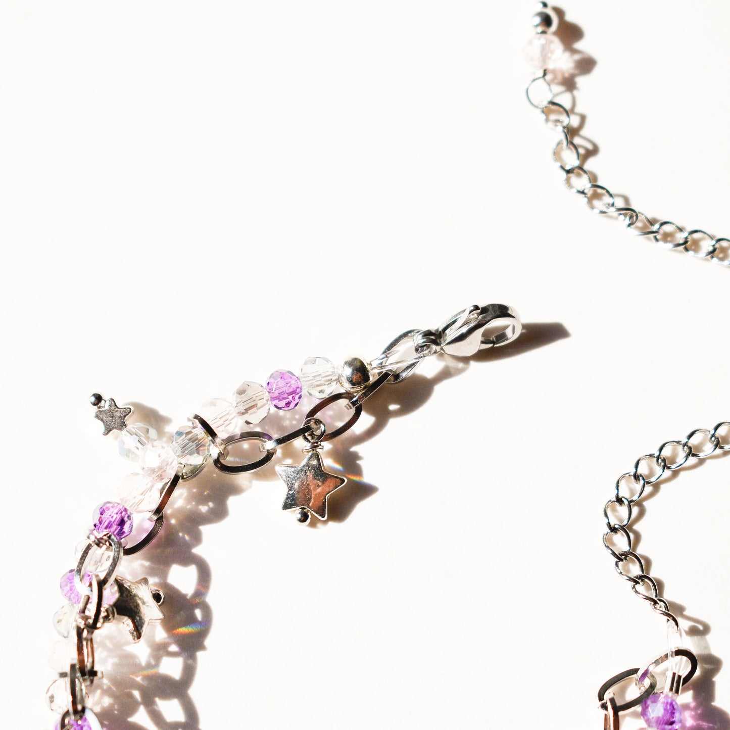 Purple Moon Goddess Chain and Bead Silver Bracelet