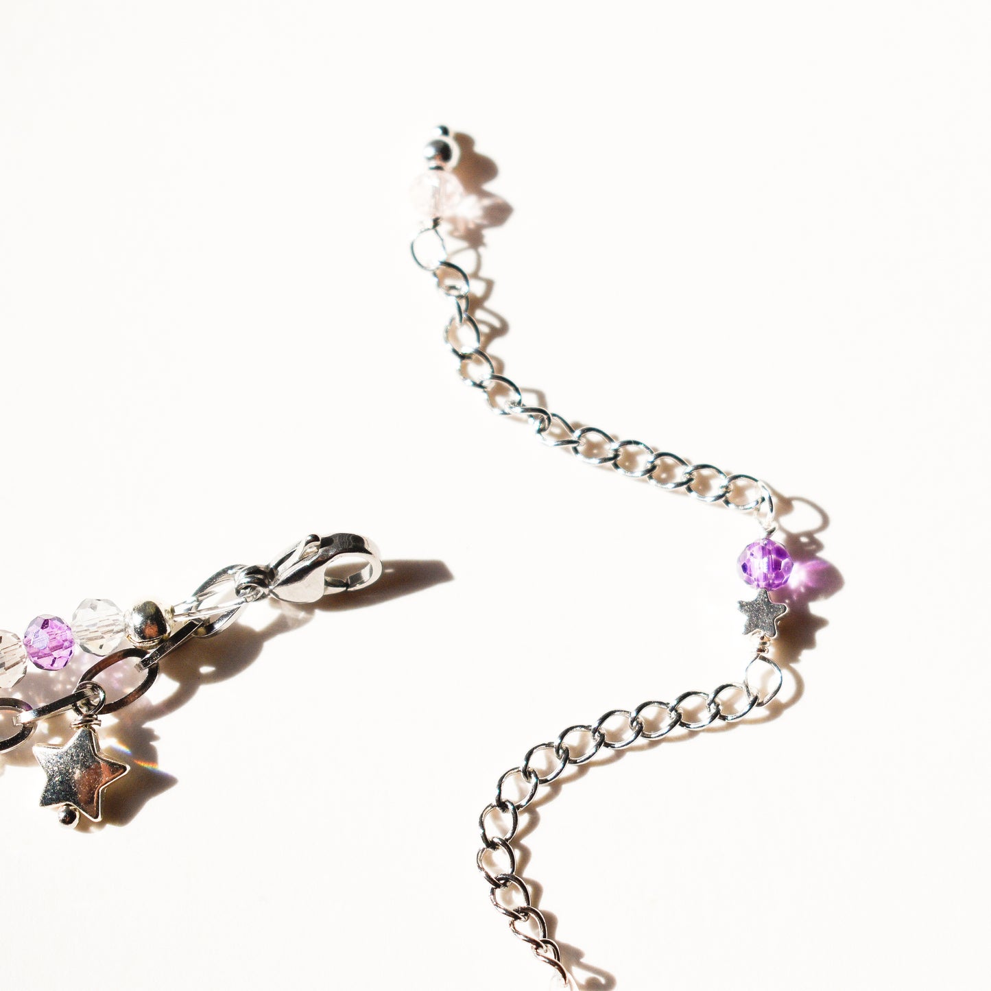 Purple Moon Goddess Chain and Bead Silver Bracelet