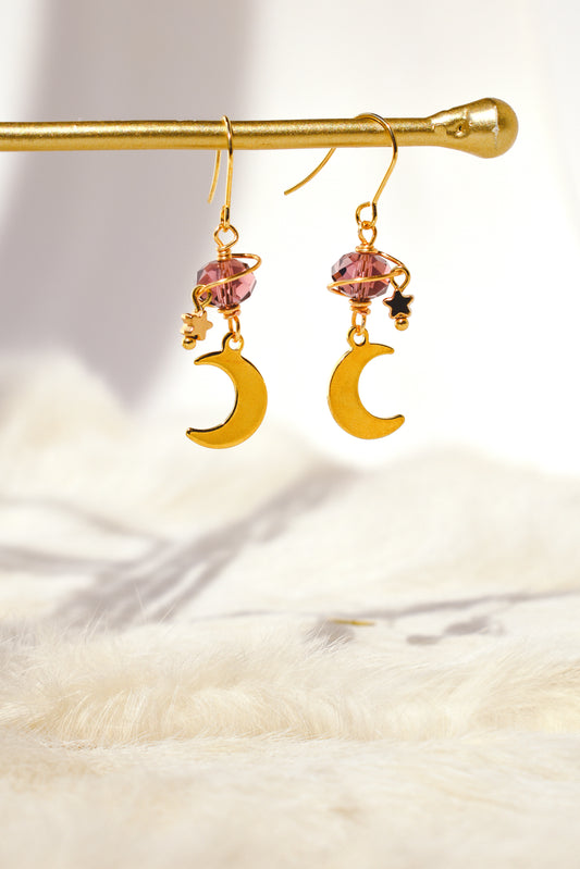 Purple Crystal Planet Earrings