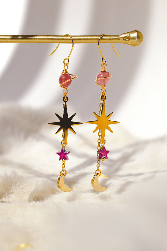 Strawberry Quartz Planet Earrings