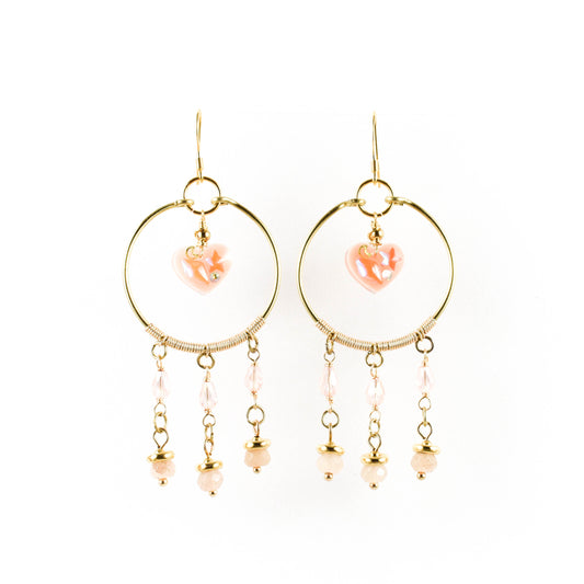 Peach Agate Heart Earrings