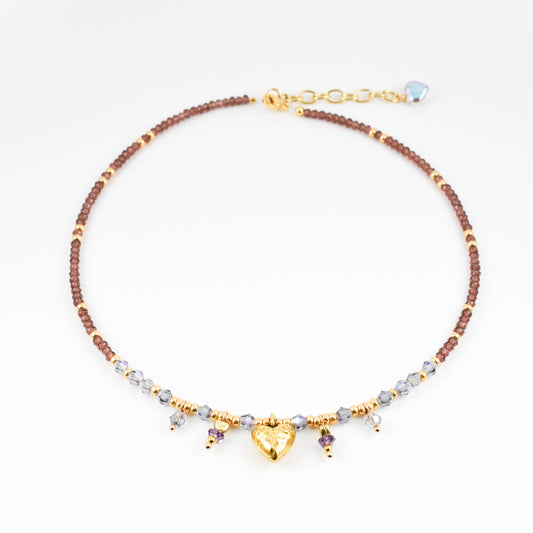 Old Lavender Golden Heart Necklace