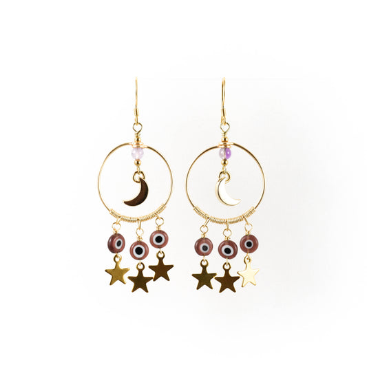 Amethyst Cosmic Evil Eye Earrings