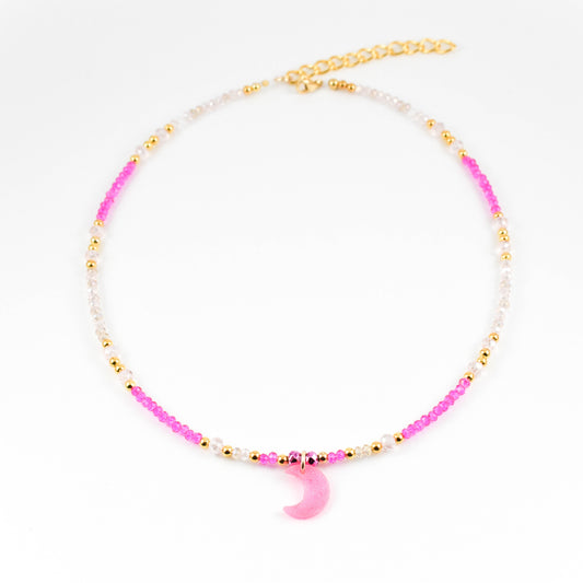 Pastel magenta Moon Necklace
