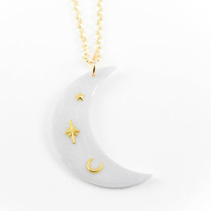 White Resin Moon Necklace