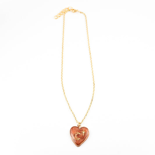 Sunset orange Heart Necklace