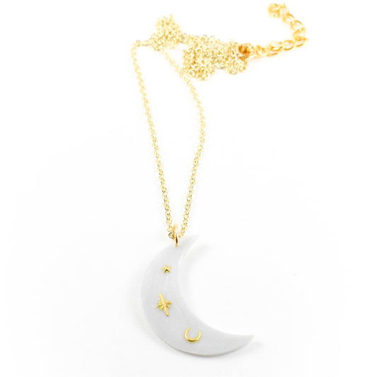 White Resin Moon Necklace