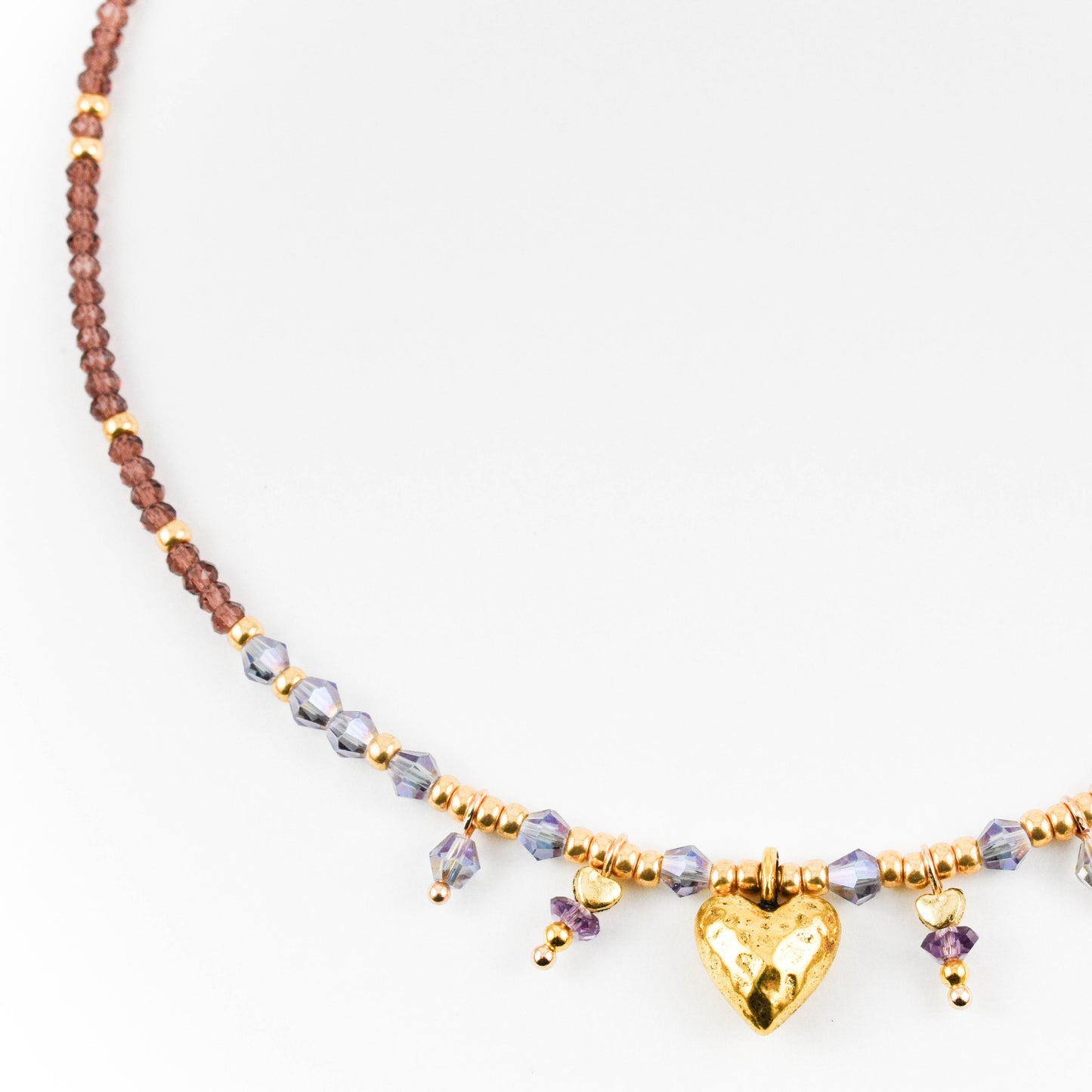 Old Lavender Golden Heart Necklace