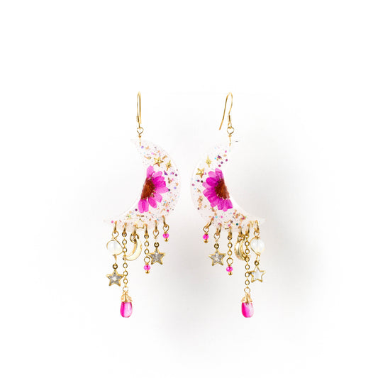 Resin Moon Flower Earrings