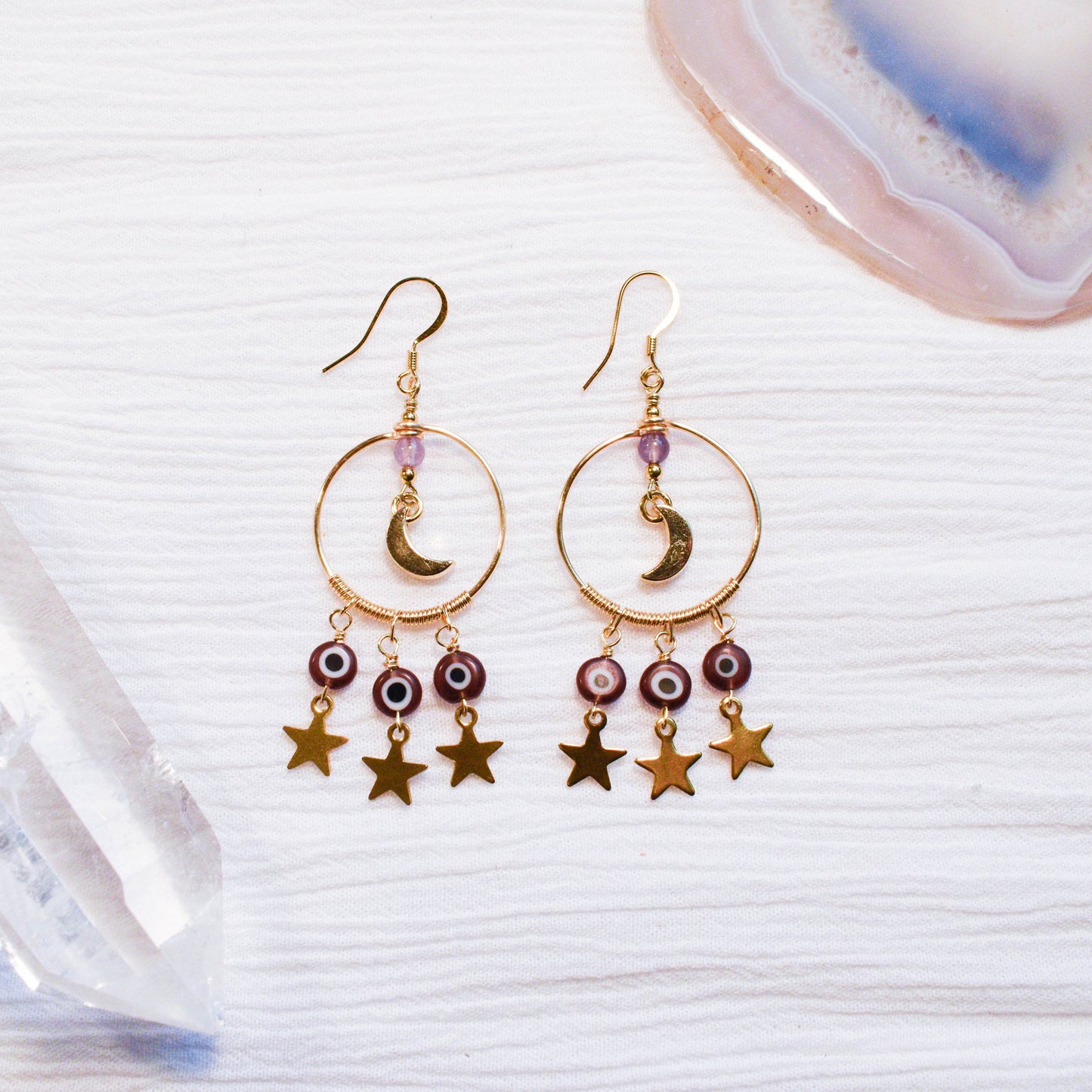 Amethyst Cosmic Evil Eye Earrings