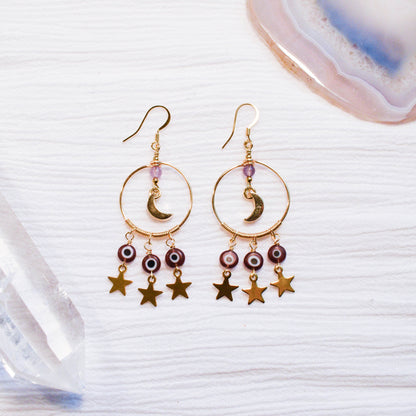 Amethyst Cosmic Evil Eye Earrings
