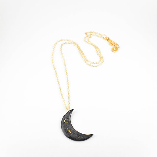 Black Resin Moon Necklace